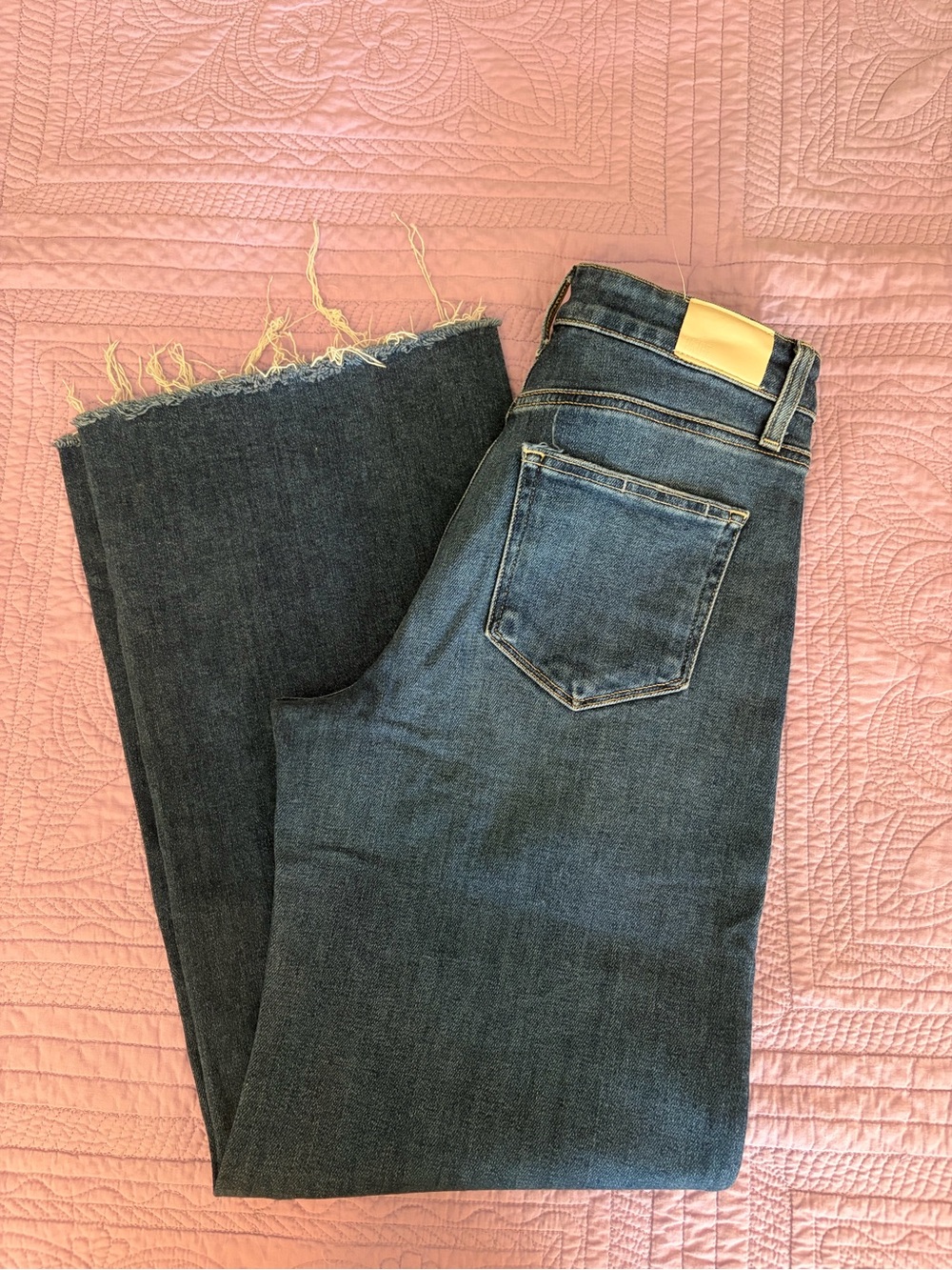 Women's Dark Blue Frayed Hem Aneesa 31” jeans by Paige Denim